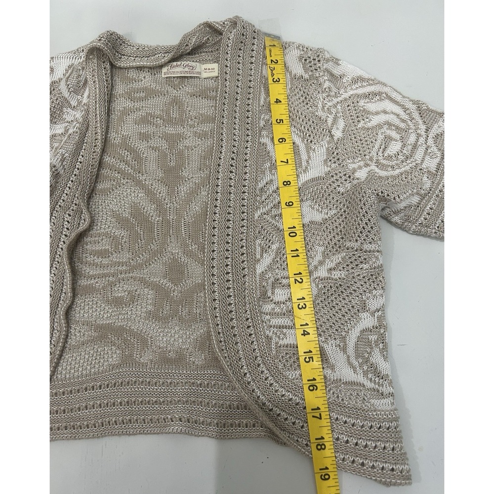 Faded Glory Y2K Coastal Layer Beige Crochet Open Knit Shrug Crop Cardigan Size M - Picture 7 of 9